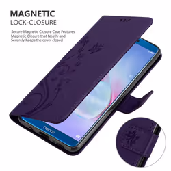 Cadorabo Flower Case for Honor 9 LITE Cover Book Wallet Protection PU Leather Flip Etui magnetic closure - FLORAL DARK PURPLE