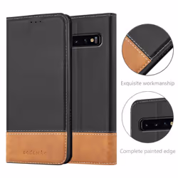 Cadorabo Case for Samsung Galaxy S10 PLUS Cover Book Wallet Protection PU Leather Flip Magnetic Etui - BLACK BROWN