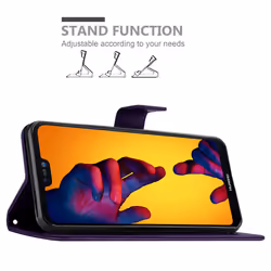 Cadorabo Flower Case for Huawei P20 LITE 2018 / NOVA 3E Cover Book Wallet Protection PU Leather Flip Etui magnetic closure - FLORAL DARK PURPLE