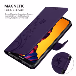 Cadorabo Flower Case for Huawei P20 LITE 2018 / NOVA 3E Cover Book Wallet Protection PU Leather Flip Etui magnetic closure - FLORAL DARK PURPLE