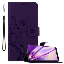 Cadorabo Flower Case for Huawei P20 PRO / P20 PLUS Cover Book Wallet Protection PU Leather Flip Etui magnetic closure standing function card - Purple