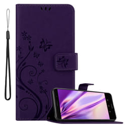 Cadorabo Flower Case for Huawei MATE 9 Cover Book Wallet Protection PU Leather Flip Etui magnetic closure standing function card slots - Purple