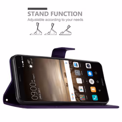 Cadorabo Flower Case for Huawei MATE 9 Cover Book Wallet Protection PU Leather Flip Etui magnetic closure standing function card slots - Purple