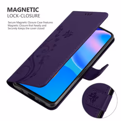 Cadorabo Flower Case for Huawei P SMART 2021 Cover Book Wallet Protection PU Leather Flip Etui magnetic closure standing function card slots - Purple