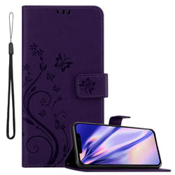 Cadorabo Flower Case for Apple iPhone 13 PRO Cover Book Wallet Protection PU Leather Flip Etui magnetic closure standing function card slots - Purple