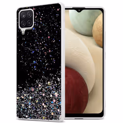 Cadorabo Case for Samsung Galaxy A12 / M12 Cover Protection TPU Silicone Gel Back case with sparkling glitter - Black