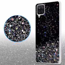 Cadorabo Case for Samsung Galaxy A12 / M12 Cover Protection TPU Silicone Gel Back case with sparkling glitter - Black