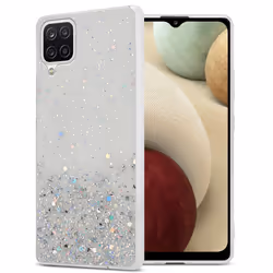 Cadorabo Case for Samsung Galaxy A12 / M12 Cover Protection TPU Silicone Gel Back case with sparkling glitter - Clear