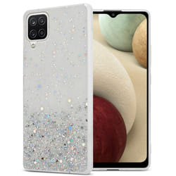 Cadorabo Case for Samsung Galaxy A12 / M12 Cover Protection TPU Silicone Gel Back case with sparkling glitter - Clear