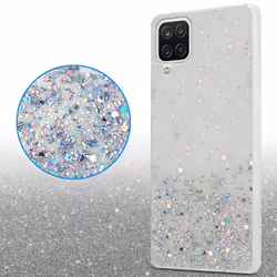 Cadorabo Case for Samsung Galaxy A12 / M12 Cover Protection TPU Silicone Gel Back case with sparkling glitter - Clear