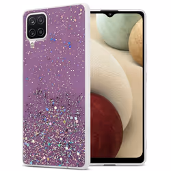 Cadorabo Case for Samsung Galaxy A12 / M12 Cover Protection TPU Silicone Gel Back case with sparkling glitter - Purple