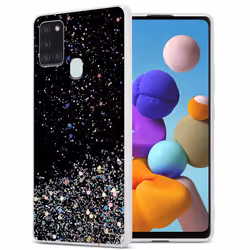Cadorabo Case for Samsung Galaxy A21s Cover Protection TPU Silicone Gel Back case with sparkling glitter - Black with Glitter