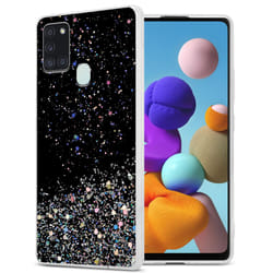 Cadorabo Case for Samsung Galaxy A21s Cover Protection TPU Silicone Gel Back case with sparkling glitter - Black with Glitter