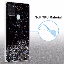 Cadorabo Case for Samsung Galaxy A21s Cover Protection TPU Silicone Gel Back case with sparkling glitter - Black with Glitter