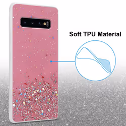 Cadorabo Case for Samsung Galaxy S10 4G Cover Protection TPU Silicone Gel Back case with sparkling glitter - Pink with Glitter