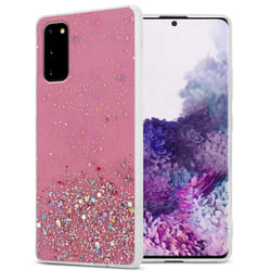 Cadorabo Case for Samsung Galaxy S20 Cover Protection TPU Silicone Gel Back case with sparkling glitter - Pink with Glitter