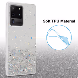 Cadorabo Case for Samsung Galaxy S20 ULTRA Cover Protection TPU Silicone Gel Back case with sparkling glitter - Transparent with Glitter