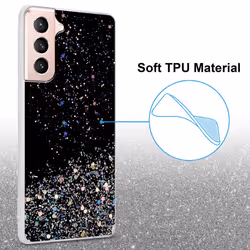 Cadorabo Case for Samsung Galaxy S21 5G Cover Protection TPU Silicone Gel Back case with sparkling glitter - Black with Glitter