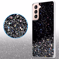 Cadorabo Case for Samsung Galaxy S21 5G Cover Protection TPU Silicone Gel Back case with sparkling glitter - Black with Glitter