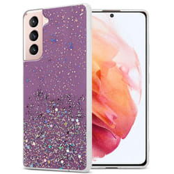 Cadorabo Case for Samsung Galaxy S21 5G Cover Protection TPU Silicone Gel Back case with sparkling glitter - Purple with Glitter