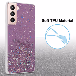 Cadorabo Case for Samsung Galaxy S21 5G Cover Protection TPU Silicone Gel Back case with sparkling glitter - Purple with Glitter