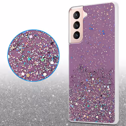 Cadorabo Case for Samsung Galaxy S21 5G Cover Protection TPU Silicone Gel Back case with sparkling glitter - Purple with Glitter