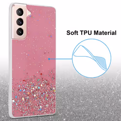 Cadorabo Case for Samsung Galaxy S21 5G Cover Protection TPU Silicone Gel Back case with sparkling glitter - Pink with Glitter