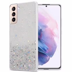 Cadorabo Case for Samsung Galaxy S21 PLUS Cover Protection TPU Silicone Gel Back case with sparkling glitter - Transparent wi ...