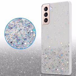 Cadorabo Case for Samsung Galaxy S21 PLUS Cover Protection TPU Silicone Gel Back case with sparkling glitter - Transparent with Glitter