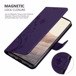 Cadorabo Flower Case for Google PIXEL 6 PRO Cover Book Wallet Protection PU Leather Flip Etui magnetic closure standing function card slots - Purple