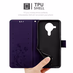 Cadorabo Flower Case for Nokia 5.4 Cover Book Wallet Protection PU Leather Flip Etui magnetic closure standing function card slots - Purple