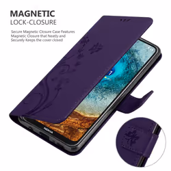 Cadorabo Flower Case for Nokia X10 / X20 Cover Book Wallet Protection PU Leather Flip Etui magnetic closure standing function card slots - Purple