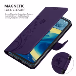 Cadorabo Flower Case for Nokia XR20 Cover Book Wallet Protection PU Leather Flip Etui magnetic closure standing function card slots - Purple