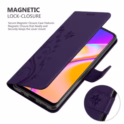 Cadorabo Flower Case for Oppo A94 5G Cover Book Wallet Protection PU Leather Flip Etui magnetic closure standing function card slots - Purple