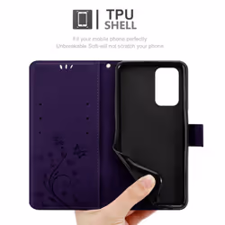 Cadorabo Flower Case for Oppo A94 5G Cover Book Wallet Protection PU Leather Flip Etui magnetic closure standing function card slots - Purple
