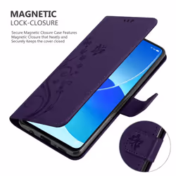 Cadorabo Flower Case for Oppo Reno6 5G Cover Book Wallet Protection PU Leather Flip Etui magnetic closure standing function card slots - Purple
