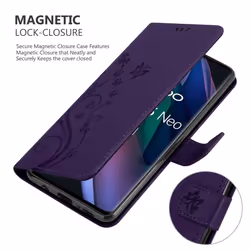 Cadorabo Flower Case for Oppo FIND X3 NEO Cover Book Wallet Protection PU Leather Flip Etui magnetic closure standing function card slots - Purple
