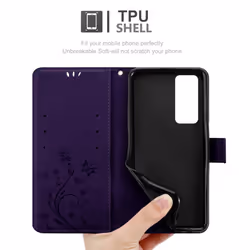 Cadorabo Flower Case for Oppo FIND X3 NEO Cover Book Wallet Protection PU Leather Flip Etui magnetic closure standing function card slots - Purple
