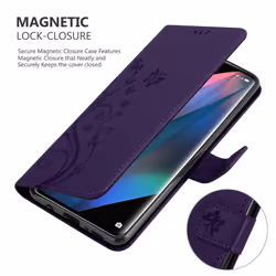 Cadorabo Flower Case for Oppo FIND X3 PRO Cover Book Wallet Protection PU Leather Flip Etui magnetic closure standing function card slots - Purple