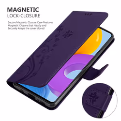 Cadorabo Flower Case for Samsung Galaxy M52 5G Cover Book Wallet Protection PU Leather Flip Etui magnetic closure standing function card slot - Purple