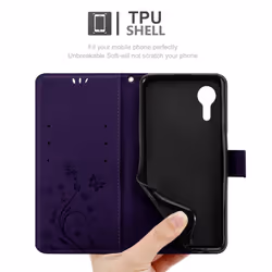 Cadorabo Flower Case for Samsung Galaxy XCover 5 Cover Book Wallet Protection PU Leather Flip Etui magnetic closure - FLORAL DARK PURPLE