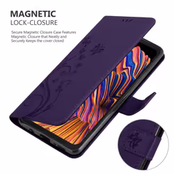 Cadorabo Flower Case for Samsung Galaxy XCover PRO Cover Book Wallet Protection PU Leather Flip Etui magnetic closure standing function card - Purple