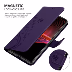 Cadorabo Flower Case for Sony Xperia 1 III Cover Book Wallet Protection PU Leather Flip Etui magnetic closure standing function card slots - Purple