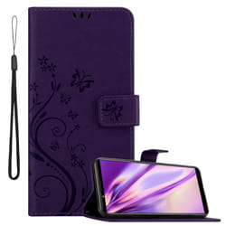 Cadorabo Flower Case for Sony Xperia PRO-I Cover Book Wallet Protection PU Leather Flip Etui magnetic closure - FLORAL DARK PURPLE
