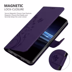 Cadorabo Flower Case for Sony Xperia PRO-I Cover Book Wallet Protection PU Leather Flip Etui magnetic closure - FLORAL DARK PURPLE
