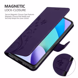 Cadorabo Flower Case for Xiaomi RedMi 10 / RedMi NOTE 11 4G Cover Book Wallet Protection PU Leather Flip Etui magnetic closure - FLORAL DARK PURPLE