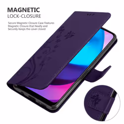 Cadorabo Flower Case for Motorola MOTO E20 / E30 / E40 Cover Book Wallet Protection PU Leather Flip Etui magnetic closure standing function c - Purple
