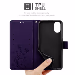 Cadorabo Flower Case for Motorola MOTO E20 / E30 / E40 Cover Book Wallet Protection PU Leather Flip Etui magnetic closure standing function c - Purple