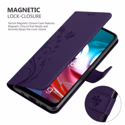 Cadorabo Flower Case for Motorola MOTO G10 / G30 Cover Book Wallet Protection PU Leather Flip Etui magnetic closure standing function card sl - Purple