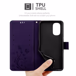 Cadorabo Flower Case for Motorola MOTO G51 5G Cover Book Wallet Protection PU Leather Flip Etui magnetic closure standing function card slots - Purple